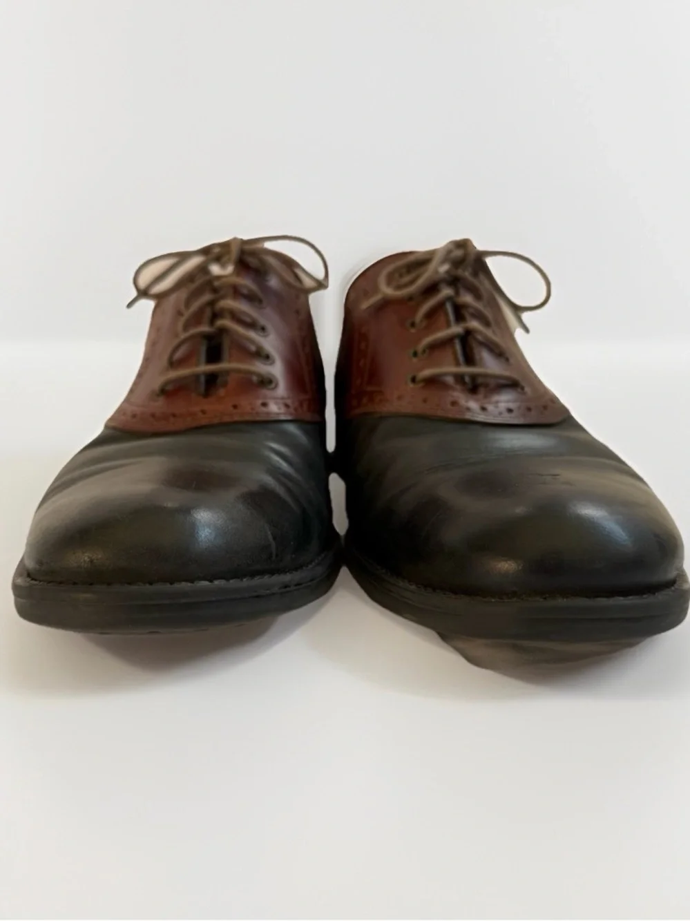 Johnston & Murphy Men’s 9M Brennan Spectator Saddle Shoes Brown Black Leather